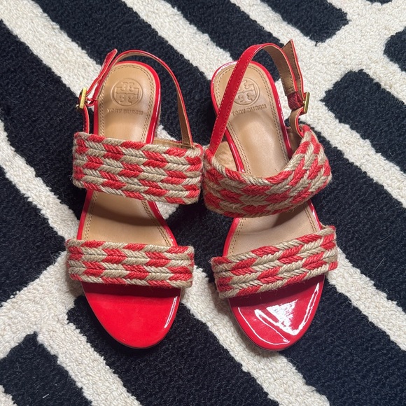 Tory Burch Poppy and Tan Braided Lola Sandals - Picture 1 of 4